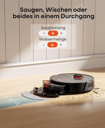 Робот-пилосос з функцією миття 5000Pa, потужний робот-пилосос з базою для самостійного очищення 3.5L, час роботи до 180 хвилин, навігація LiDAR, для збору шерсті тварин та прибирання килимів, керування через додаток, чорний