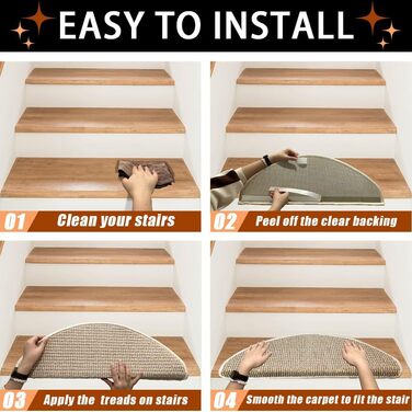 Килимок для сходин Qingbei Rina 22x65 см, набір з 15 шт, бежевий, антиковзкий, самоклеючий для дерев'яних сходин