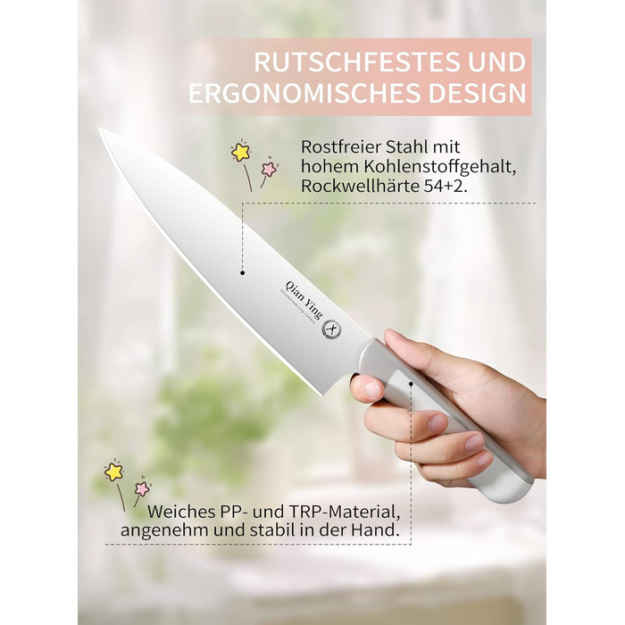 Набір кухонних ножів 14 предметів з бруском: кухонний набір, ніж для приготування їжі, подарунок для мами, білий