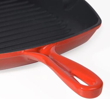Чавунна квадратна сковорода-гриль-індукційна-26 см-емальована-чавунна сковорода-Червона