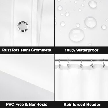 Душовий завіс Barossa Design: міцний, водонепроникний, з люверсами та магнітами, 182.9 x 182.9 см