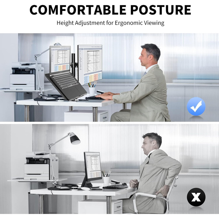 Підставка для монітора Suptek, 2 монітори, для LCD/LED екранів 13-27 дюймів, з кріпленням для ноутбука (MD6432TP004)