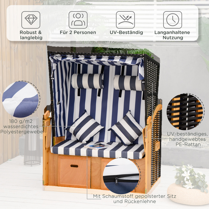 Пляжний крісло-лежак з дахом та столом, блакитний