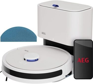 Робот-пилосос AEG AR71UW2SW з функцією миття, WiFi, LiDAR, автоматичною станцією очищення, потужність 4000 Па, 14,4 В, до 175 хв, до 140 м², бак 0,28 л, білий