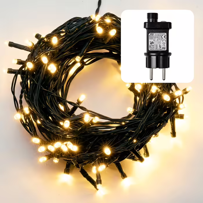 Гірлянда hellum LED для вулиці з таймером, 19,9 м, 200 теплих білих LED, електрична з зеленим кабелем, для ялинки
