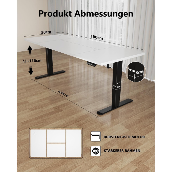 Регульований стіл Flamaker: електричний, з пам'яттю, для офісу, 180x80 см, коричневий