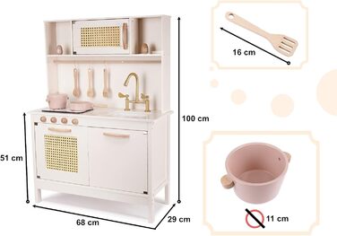 Дерев'яна дитяча кухня з мийкою, духовкою та витяжкою, з сосни та берези (Модель 2)