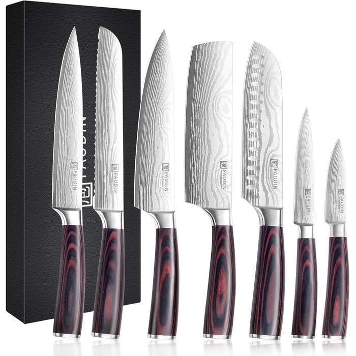 PAUDIN Profi: Набір кухонних ножів з нержавіючої сталі (7 шт.) - професійні, ергономічні, довговічні, для хобі та професійних кухарів
