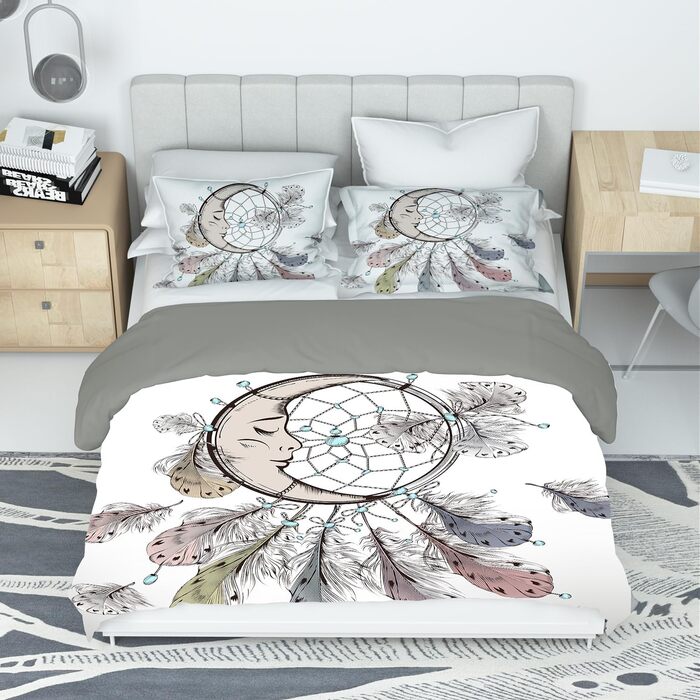 Комплект постільної білизни KXHHYB Dreamcatcher 200x200 Пір'яний візерунок, 3 шт. и, мікрофібра, сірий, стиль-1