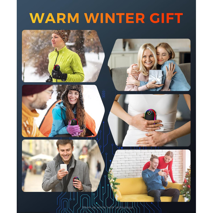 Електричний підігрівач для рук 10000mAh з підсвічуванням (7 кольорів), перезаряджуваний, портативний, чорний - ідеальний зимовий подарунок для чоловіків та жінок