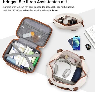 Набір дорожніх валіз Joyway 6 предметів, жорстка оболонка, з косметичкою, 4 колесами та TSA-замком, білий/коричневий