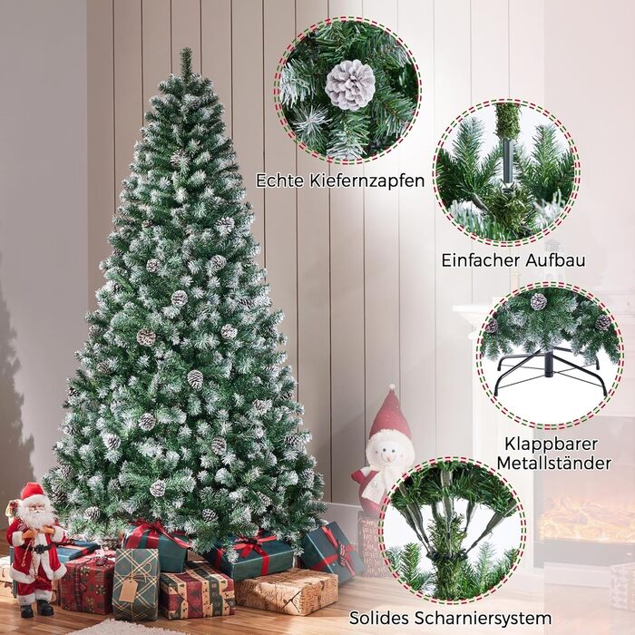 Штучна ялинка Yaheetech 183 см зі снігом та 64 шишками, 920 гілок, вогнестійка, з металевим підставкою та системою швидкого складання