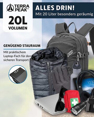 Похідний рюкзак Terra Peak Flex 20 преміум-класу об'ємом 20 л (маленький) з вентиляцією для спини, гідратаційної системою і чохлом від дощу-похідний рюкзак з поліестеру з 3D повітряної сіткою-Рюкзак для активного відпочинку на відкритому повітрі з поясним