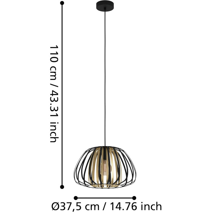 Підвісний світильник EGLO Encinitos, 1 полум'я, чорний/латунь, E27, Ø 37.5 см, Обідній стіл/Світильник для вітальні