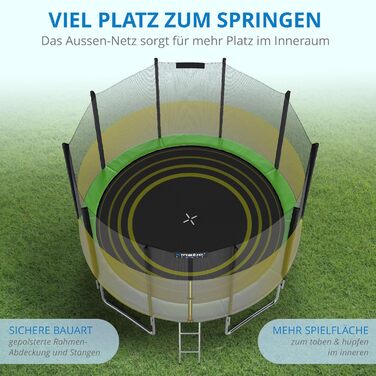 Батут вуличний KINETIC SPORTS Salto Plus Ø244 см з сіткою, драбиною та захисним покриттям для дітей (Зелений)