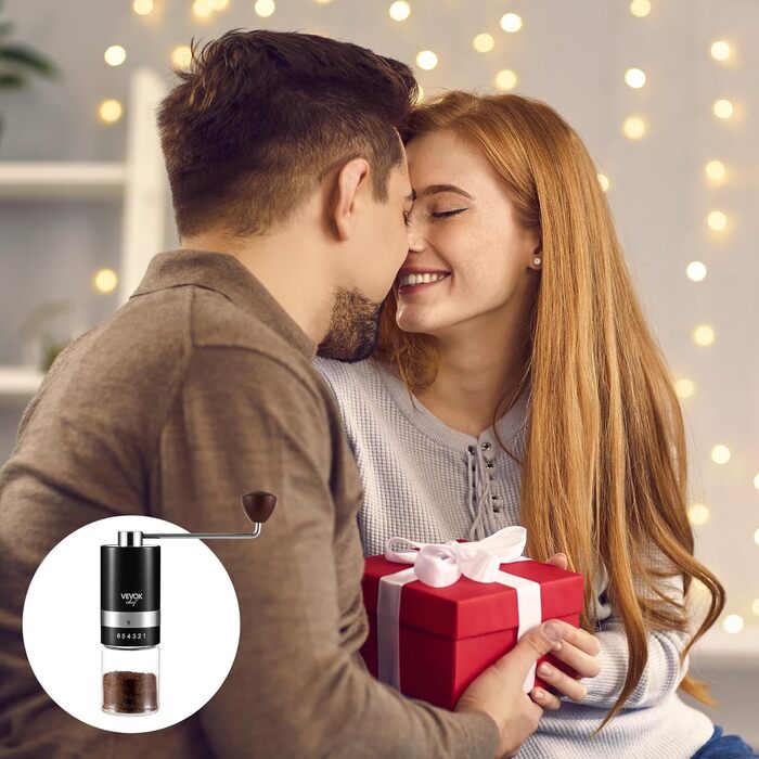 Ручна кавомолка VEVOK CHEF з нержавіючої сталі з керамічним жорном, регульована ступінь помолу, вінтажний дизайн, портативна, для дому та кемпінгу (чорний)