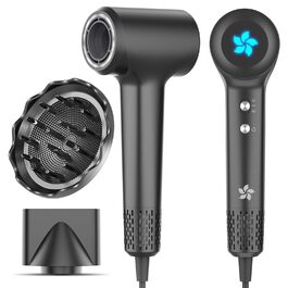 Професійний фен для волосся з дифузором, безщітковий мотор 110 000 об/хв, 400 млн плазмових іонів, низький рівень шуму 57дБ, сірий