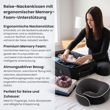 Подушка для шиї ProGlobe, 100% Memory Foam, ортопедична, для подорожей (літак, авто, поїзд), з маскою для сну, сітчаста сумка (темно-сірий)