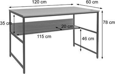 Письмовий стіл HWC-K80, Офісний стіл, Комп'ютерний стіл, Полиця для робочого столу, Металевий МДФ 120x60см - (Коричневий)