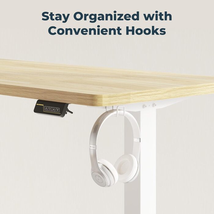 Регульований стіл FQ1 160x60 см з електропідйомом, з стільницею, для стоячи роботи, з комп'ютерним столом, гачком, блокуванням для дітей, функцією пам'яті для офісу та дому - Ahorn 160 x 60 см Білий + Ahorn