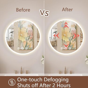 Дзеркало для ванної кімнати Habison з підсвічуванням 70x70 см LED, з годинником, сенсорним вимикачем, регулюванням яскравості, захистом від запотівання, 3-х кратним збільшенням, Bluetooth