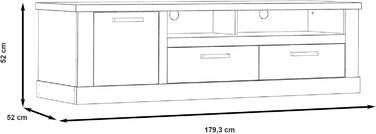 Панель на основі дерева Forte Duro, біла сосна в поєднанні з антикварним дубом, (Pinia White з декором з антикварного дуба, 52 x 179,2 x 52 см, тумба під телевізор з 1 дверцятами і 2 висувними ящиками, односпальна)