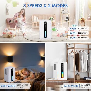 Електричний осушувач повітря 2500 мл, 3 швидкості, 2 режими, таймер 48 год, авто-стоп, захист від замерзання, для спальні та ванної кімнати