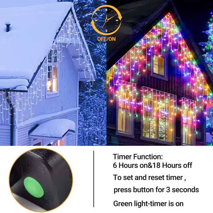 Гірлянда-бахрома 20 м 800 LED Elegear, різнокольорова, для вулиці, з таймером, IP44, розширювана, 8 режимів, для вікна, даху, балкона, новорічна декорація