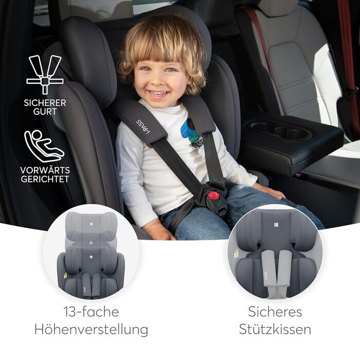 Автокрісло KikkaBoo 9-36 кг i-PASS, група 1/2/3, i-Size, 15 місяців - 12 років, сірий колір
