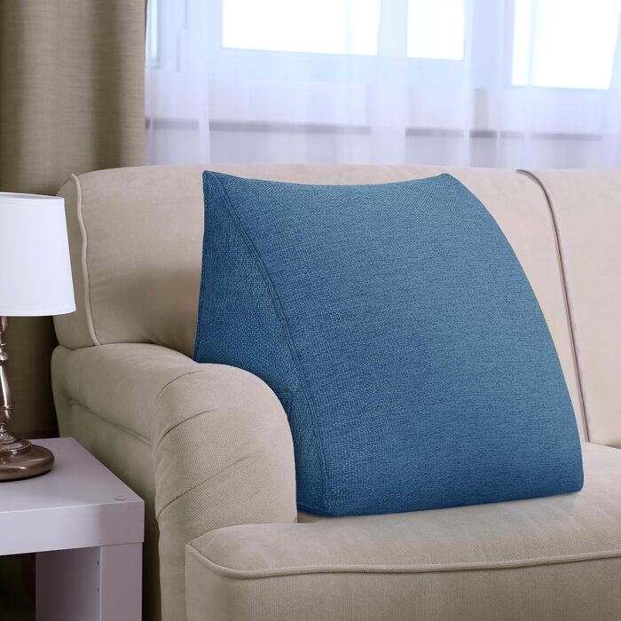 Підкова для читання Bettkeil, регульоване подушкове гніздо, трикутна подушка, подушка-підкова, подушка для попереку, шиї, спини з знімним льняним чохлом (жовтий (синій, 45см))