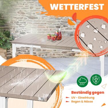 Розсувний садовий стіл KESSER® 180/240x90 см для 8 осіб, з металевим каркасом та стільницею HDPE, стійкий до погодних умов та UV-випромінювання, в комплекті 6 підставок під горнятка