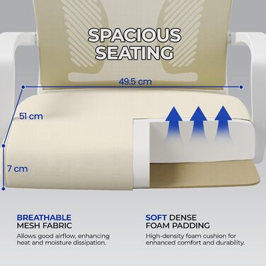 Офісний стілець Yaheetech ергономічний з сітчастою спинкою, регульований, з підлокітниками, бежевий, до 136 кг