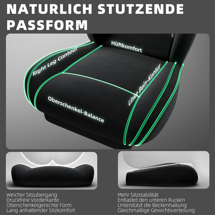 Ігровий крісло Dowinx з регульованою висотою масажного поперекового підпорки, ергономічний дизайн, м'яка мікрофібра велюр, посилене сидіння, підголівник та підніжка в комплекті, кут нахилу 155°, чорний/титан