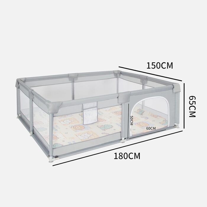 Манеж для немовлят Gupamiga 150x180x65 см з ігровим килимком, дихаючою сіткою та захисними бортиками, легкий монтаж і очищення