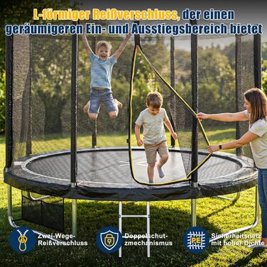 Батут JUMMICO вуличний Ø305 см з драбиною та сіткою захисту, чорний - для дітей та дорослих, сертифікат GS