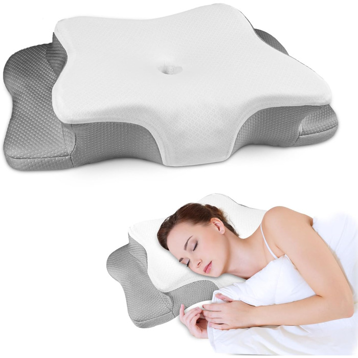Подушка для шиї та плечей QIUBABYO з memory foam, ергономічна подушка для сну на боці, спині та животі з чохлом