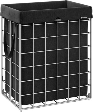 Кошик для білизни SONGMICS 110 л, складний контейнер для білизни, знімний мішок для білизни, який можна прати, металева решітка, для спальні, ванної кімнати, пральні, чорно-сірий LCB111G01 (сріблястий чорний, 90 л (48 x 33 x 58 см))