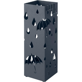 Підставка для парасольок, металева, квадратна, з піддоном для збору води, 4 гачки, антрацит, 15,5x15,5x49см