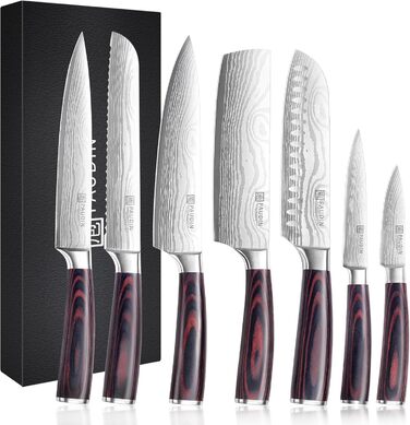 PAUDIN Profi: Набір кухонних ножів з нержавіючої сталі (7 шт.) - професійні, ергономічні, довговічні, для хобі та професійних кухарів