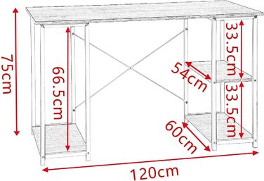 Письмовий стіл Комп'ютерний стіл Офісні меблі Стіл для ПК Офісний стіл Робочий стіл з дерева та сталі, з полицею, приблизно 120x60x75 см Світлий дуббілий, 31hei
