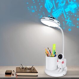 Настільна лампа VUENICEE, дитяча настільна лампа з регульованою яскравістю, світлодіодна настільна лампа з ручкою і проекцією, приліжкова лампа з USB-портом, регульована на 360 лампа для читання з гусячою шиєю, вітальня, офіс