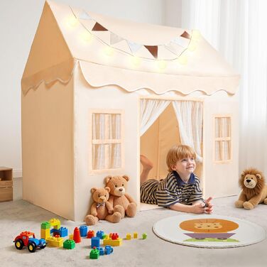 Дитячий намет SYNCFUN з килимком та світлом для гри в приміщенні. Ігровий будиночок для дівчаток 3-13 років (Бежевий).