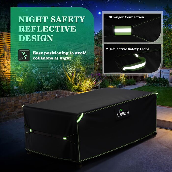Чохол для садово-патіо меблів UIRWAY 180x120x74 см, водовідштовхуючий, 420D Oxford, з вентиляційними отворами та світловідбиваючими смугами