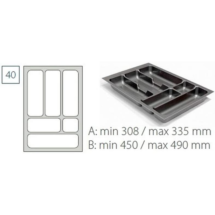 Вставка для столових приладів висувний ящик для столових приладів Comfort Universal / / Розмір 810-835 мм / сріблясто-сірий (для висувних ящиків 40-х років)