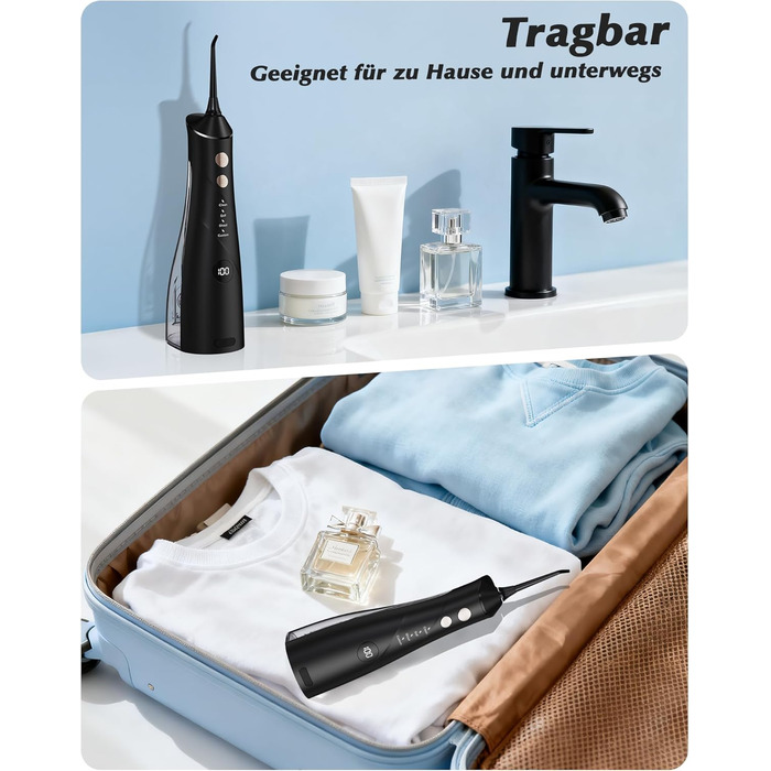 Електрична ірigator для порожнини рота Munddusche: 5 насадок, 4 режими, IPX7, для дому та подорожей