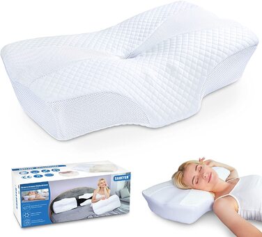 Подушка для шиї SAHEYER з ефектом пам'яті Подушка для ліжка Подушка для шиї ергономічна подушка для шиї і біль у плечі 63.5 x 40.6 x 10.6 / 13.5 см ергономічна ортопедична подушка для підтримки шиї для бічних сплячих (білий)