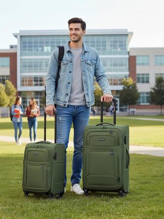 Набір валіз Smartbox 3-в-1 для жінок та чоловіків | Легкі та міцні валізи-ролики, якісний softcase, 4 колеса та кодовий замок | Розширювані | Колір: Slate-green (S 56 см)