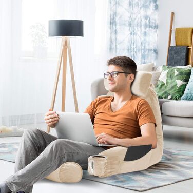 Подушка для читання Clara Clark з великою спинкою, з піною з пам'яті, для дорослих, з підлокітниками та кишенями (Велика, Бежево-кремовий)