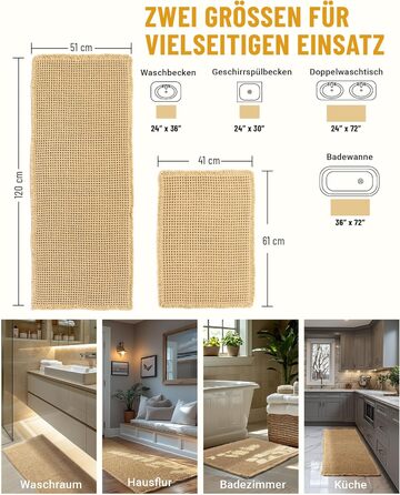 Набір килимків для ванної кімнати, антиковзні килимки, килимок для ванної, набір 2 шт, бохо килимок для ванної, пральний душ-килимок для вітальні, спальні, ванної кімнати, декор для ванної, 51 x 60 см + 41 x 61 см, коричневий та білий (коричневий)