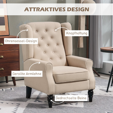 Елегантне крісло-гойдалка з товстою м’якою оббивкою, зі знімним чохлом, 74 x 87 x 102 см, Бежеве